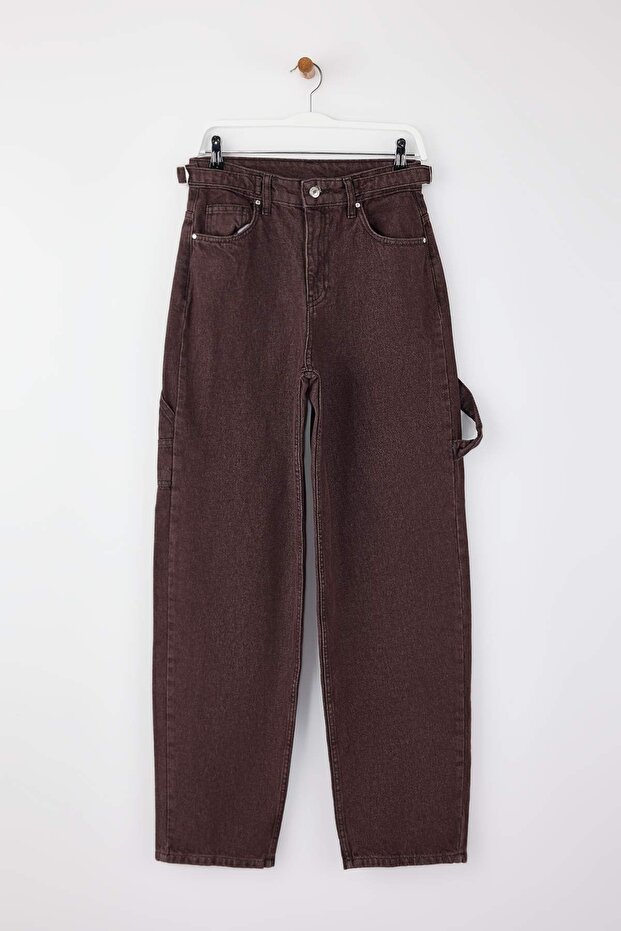 Kahverengi*001 Yüksek Bel Bol Kesim Loose Baggy Jeans TWOAW24JE00308 - 5