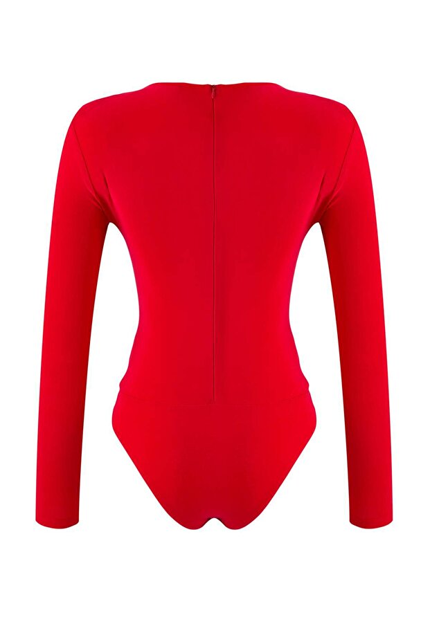 Kırmızı Cut Out/Pencere Detaylı Örme Body TPRAW24BD00000 - 6