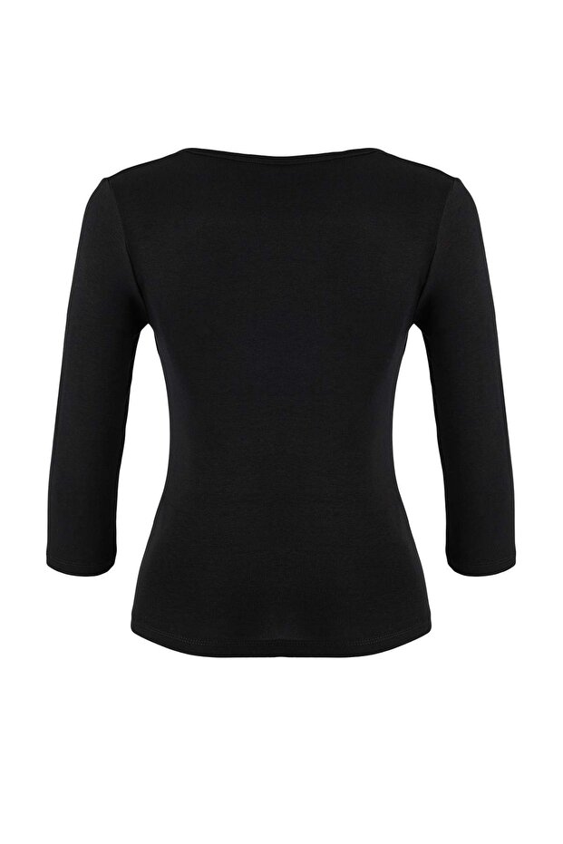 Siyah Düz Fitted Bisiklet Yaka Standart Kol Truvakar Kol Premium Yumuşak Örme Bluz TWOSS26BZ00083 - 6