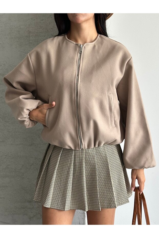 Kadın Kaşe Bomber Ceket - 1