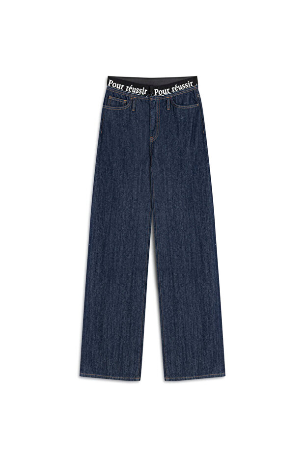 SLOGANLI ELASTİK BEL JEAN PANTOLON - 3