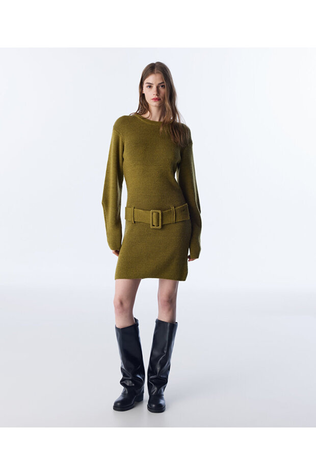 KEMERLİ TRİKO ELBİSE - 1