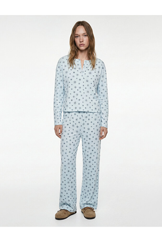 Relaxed Fit Viscose Blend Printed Pajama Bottoms
