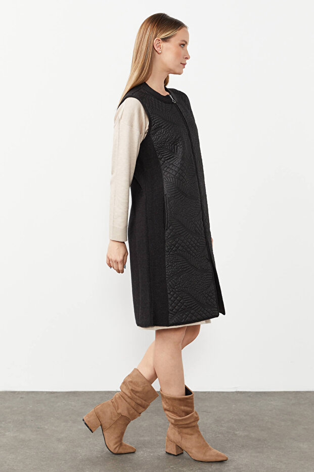 سترة طويلة مبطنة منقوشة - 7