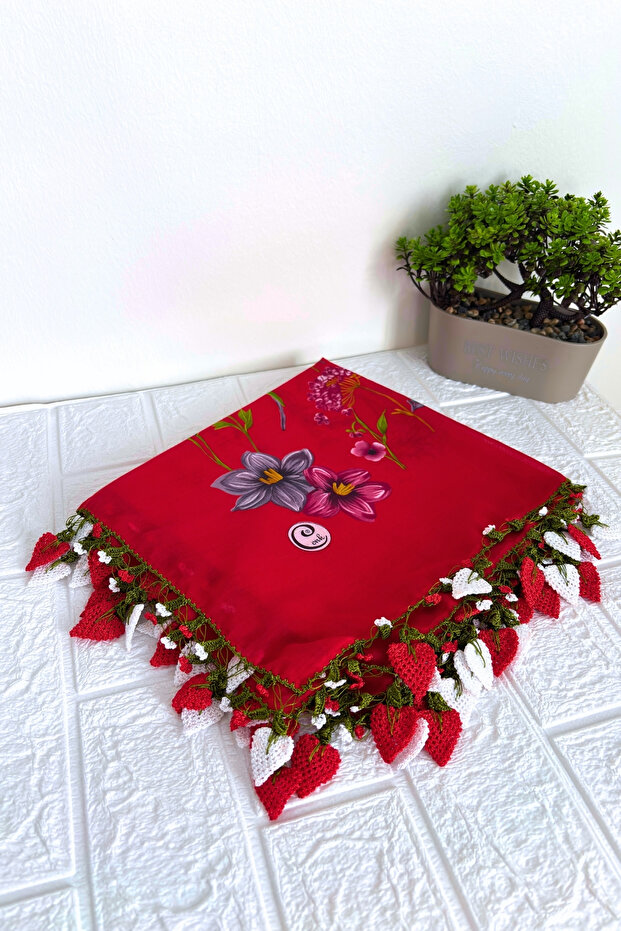 Handcrafted Writing Strawberry Embroidered Scarf Cheesecloth Dowry Bag