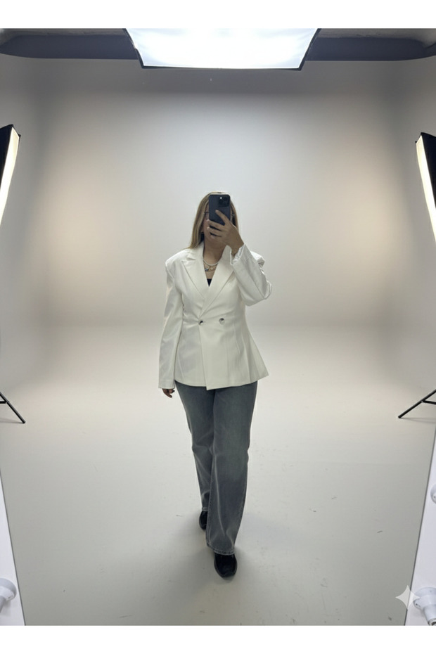 Deri Blazer beyaz - 3