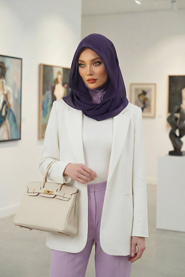 وشاح شيفون عملي من القطن الممشط، أرجواني، PS-45