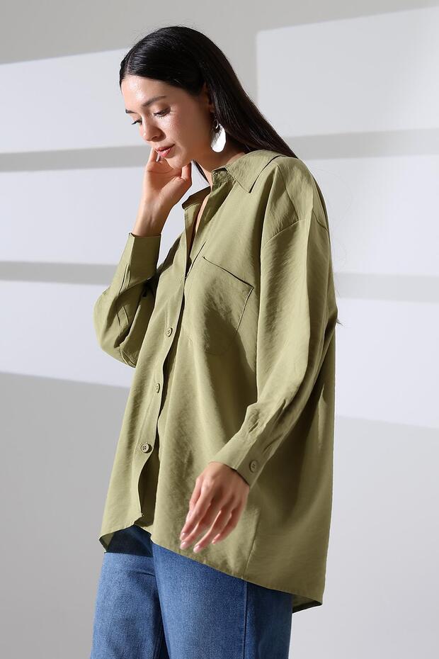Tek Cep Modal Oversize Kadın Gömlek - 6