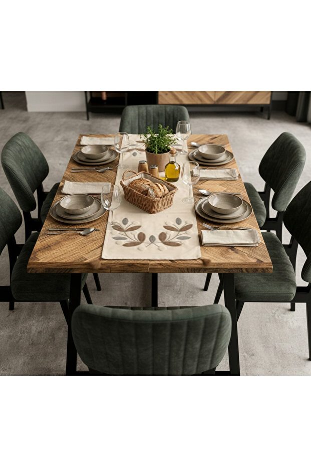 Doğal Yaprak İşlemeli Runner - 3