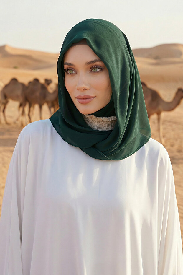 وشاح شيفون عملي من القطن الممشط، أخضر داكن، PS-45