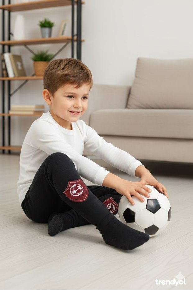 Gray Color Football Ball Printed Thermal Featured Boys' Tights