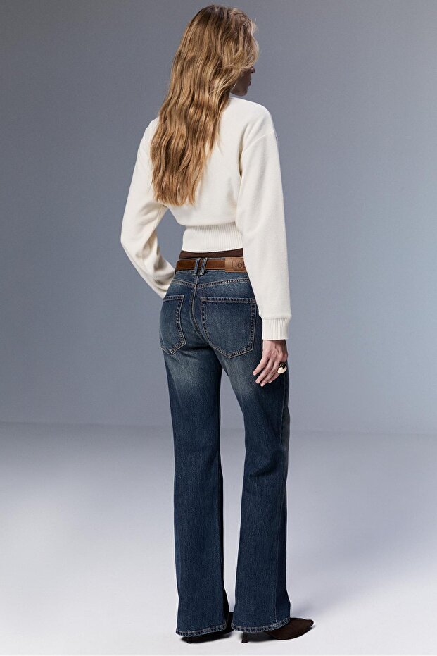 D68 kemerli bootcut jean - 4