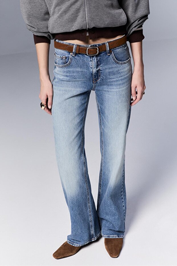 D68 kemerli bootcut jean - 2