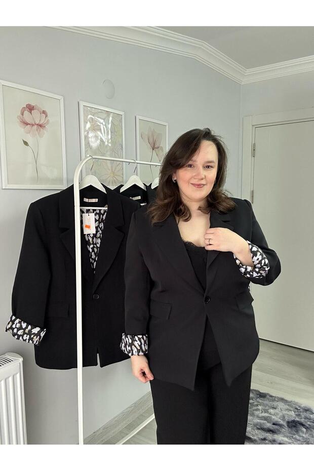 Leopar Detaylı Blazer Ceket - 7