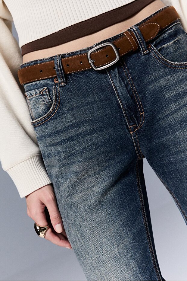 D68 kemerli bootcut jean - 3