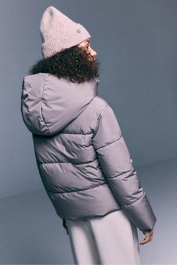 Basic kapüşonlu şişme mont - 6