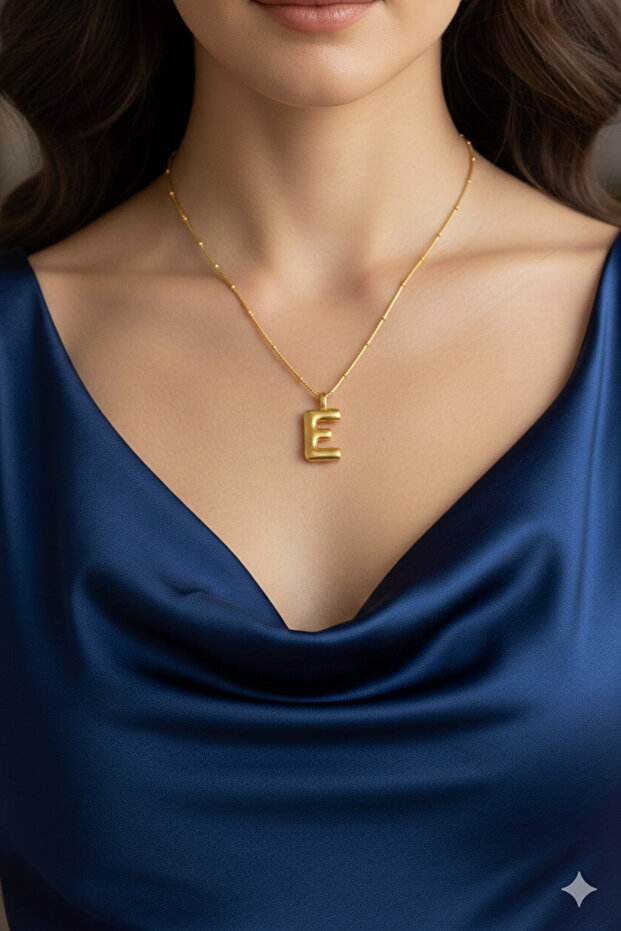 Balon çelik E Harfli Kolye (Paslanmaz) - 3