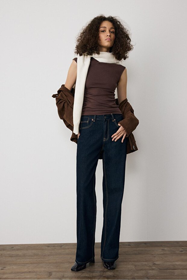 Büzgülü basic fitted t-shirt - 1