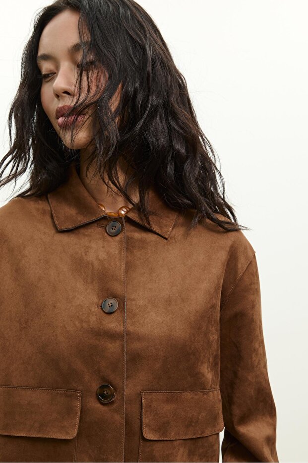 Suni süet cepli ceket - 3