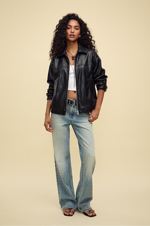 Oversize suni deri ceket - 1