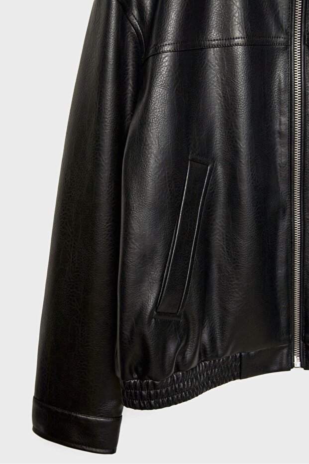 Oversize suni deri ceket - 7