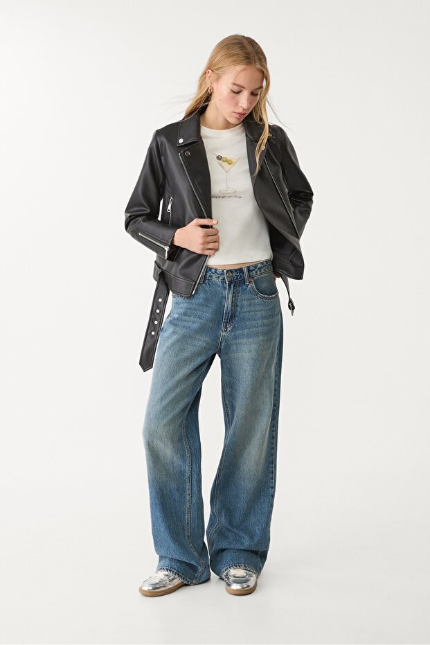 Suni Deri Biker Ceket - 2