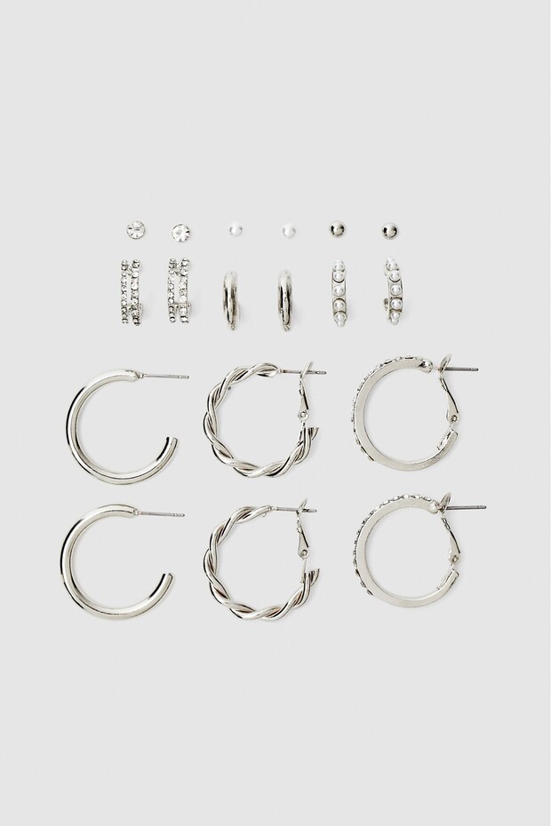 9'lu Set Halka Küpe, Parlak ve Suni İnci - 1