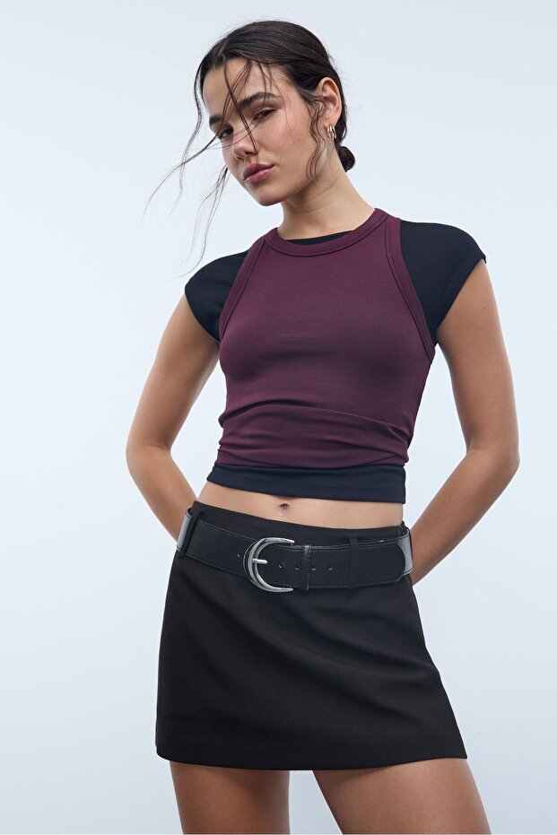 Kemerli mini şort etek - 2