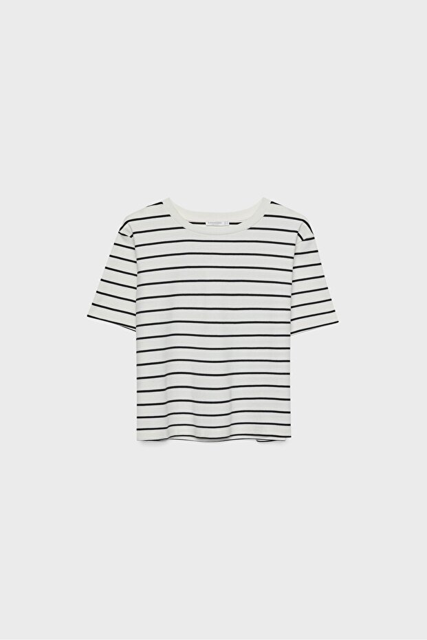 Basic Regular Fit Çizgili Kalın T-shirt - 5