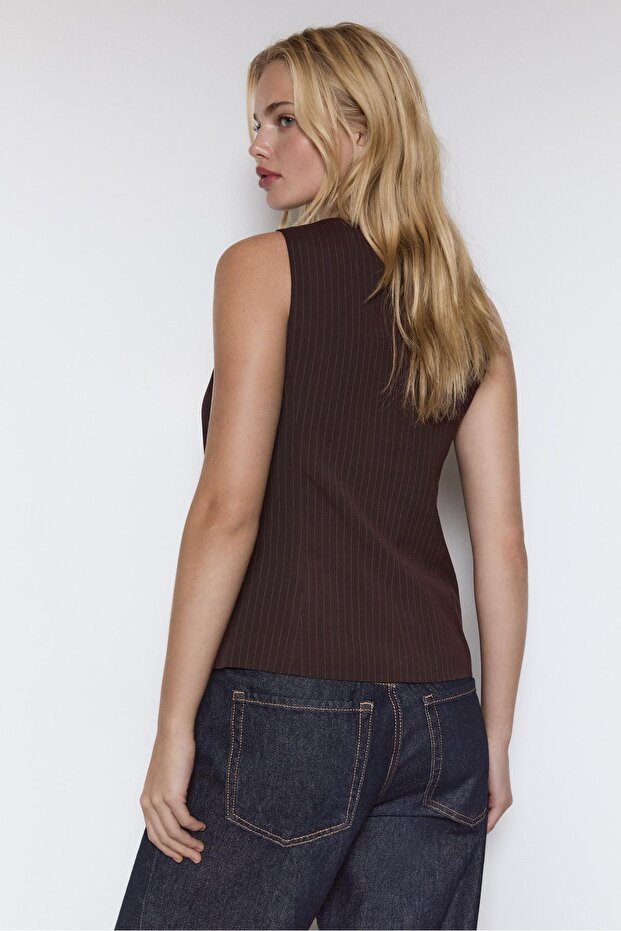 Düğmeli çizgili normal yelek - 3