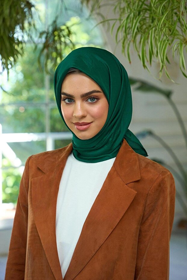 وشاح فوال بنمط بسيط - وشاح حرير فوال زمردي - 10100-16