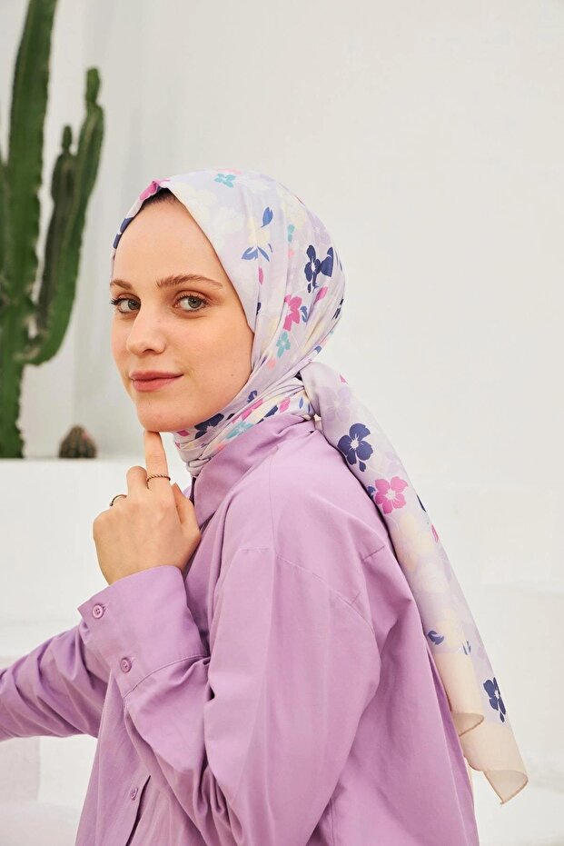 Amelia Patterned Cotton Shawl Violet 3025-14