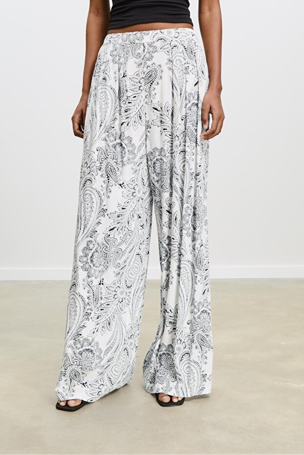 Desenli dökümlü palazzo pantolon - 2
