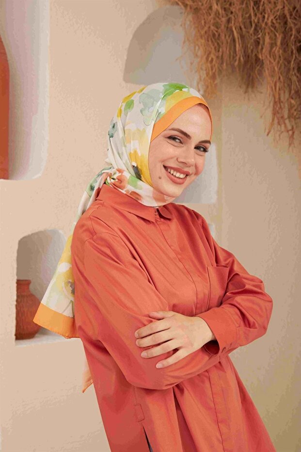كومفورت شال بتصميم زهور برتقالي 3027-01