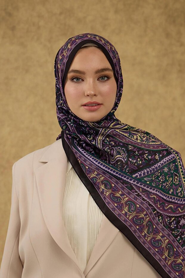 İpekhan Soft Şal Siyah Mor 3051-16 - 1