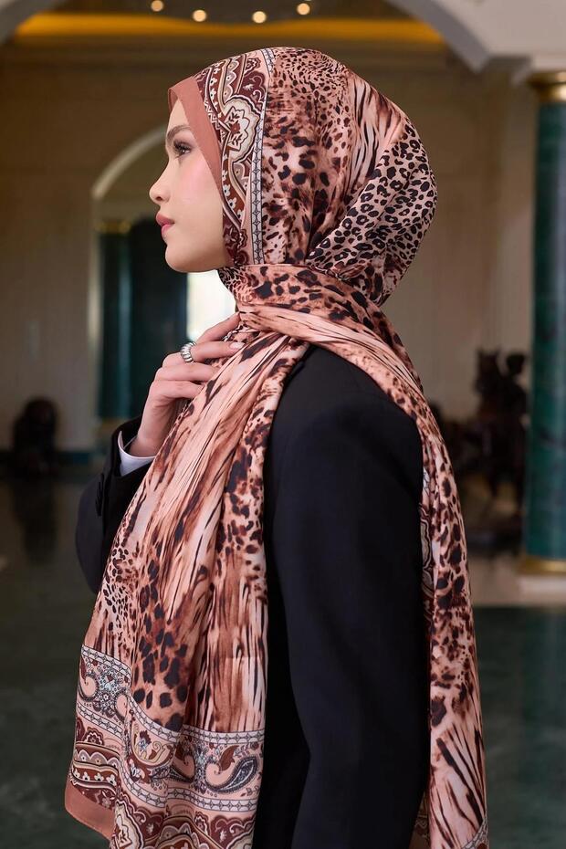 شال فوال منقوش حرير رقيق رقم الموديل: 9802-06 - 4