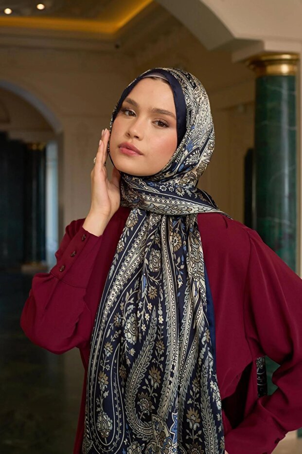 Navy Blue Indian Voile Shawl - 5009-12