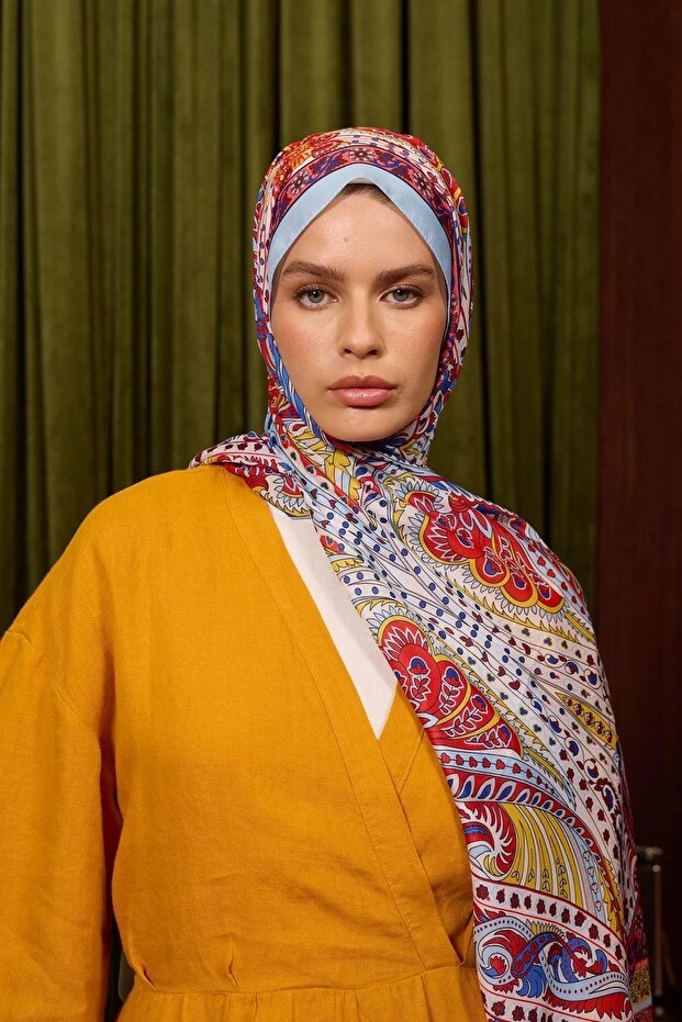 مجموعة Marrakech شال ناعم باللون الأحمر والأزرق 3047-11