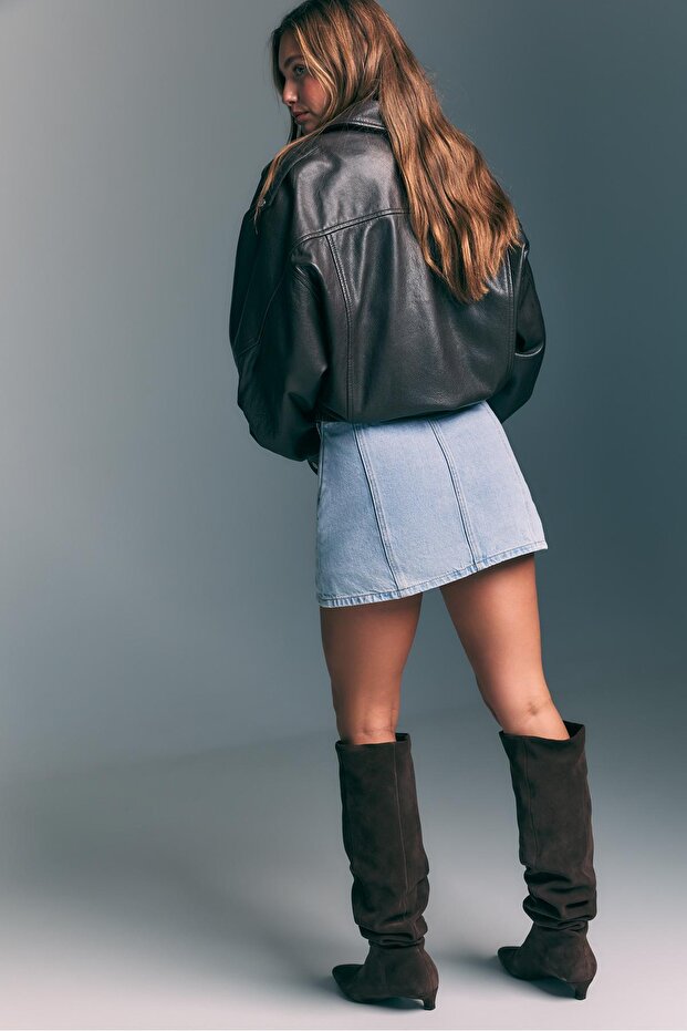 Yırtmaçlı mini şort etek - 4