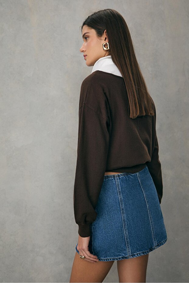 Yırtmaçlı mini şort etek - 4