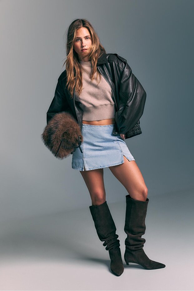 Yırtmaçlı mini şort etek - 1