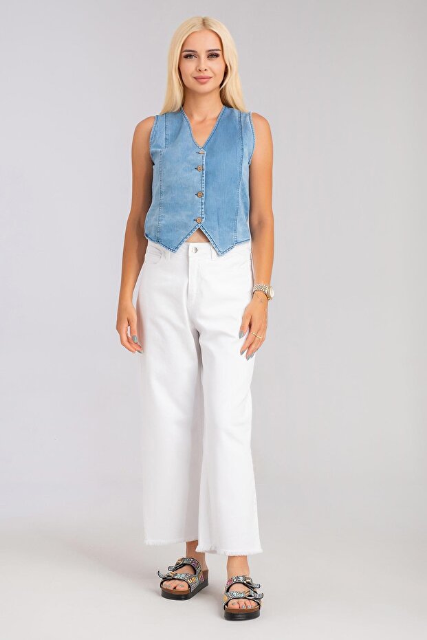 Women's Bleach Wash Lyocell Thin Denim Fabric Jeans Vest Bleach Wash