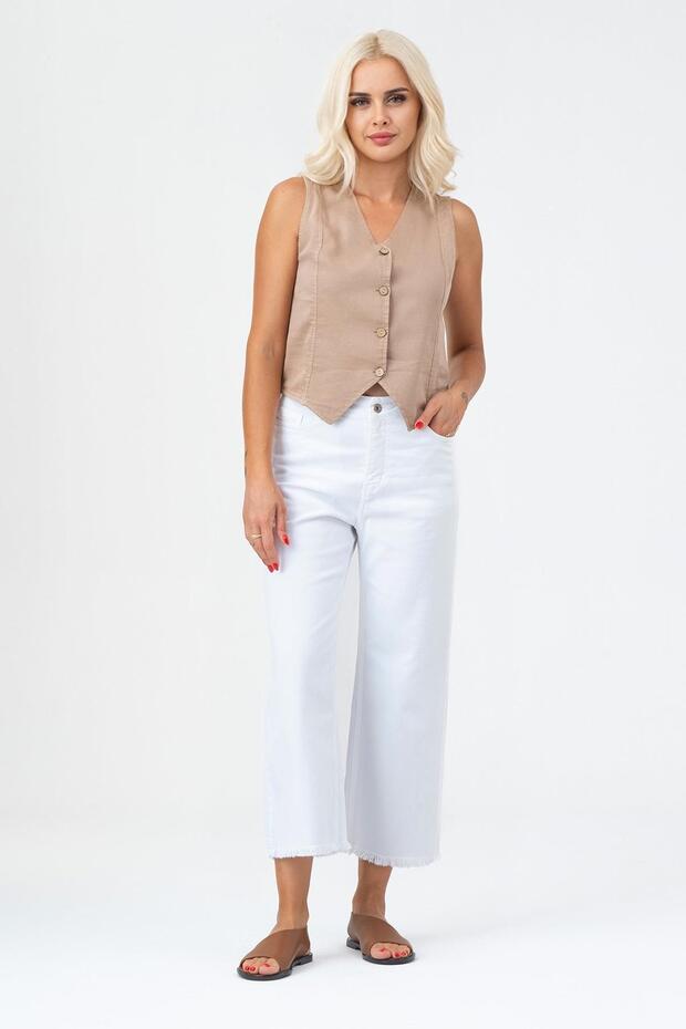 Women's bleach wash lyocell thin denim fabric jean vest beige