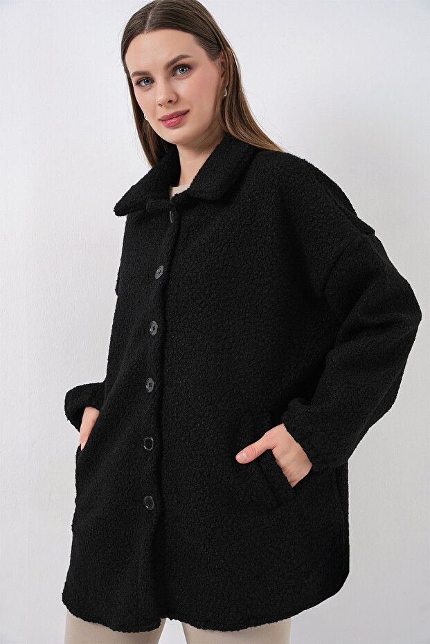 0675 سترة بوكليت من مزيج الصوف - أسود - 4