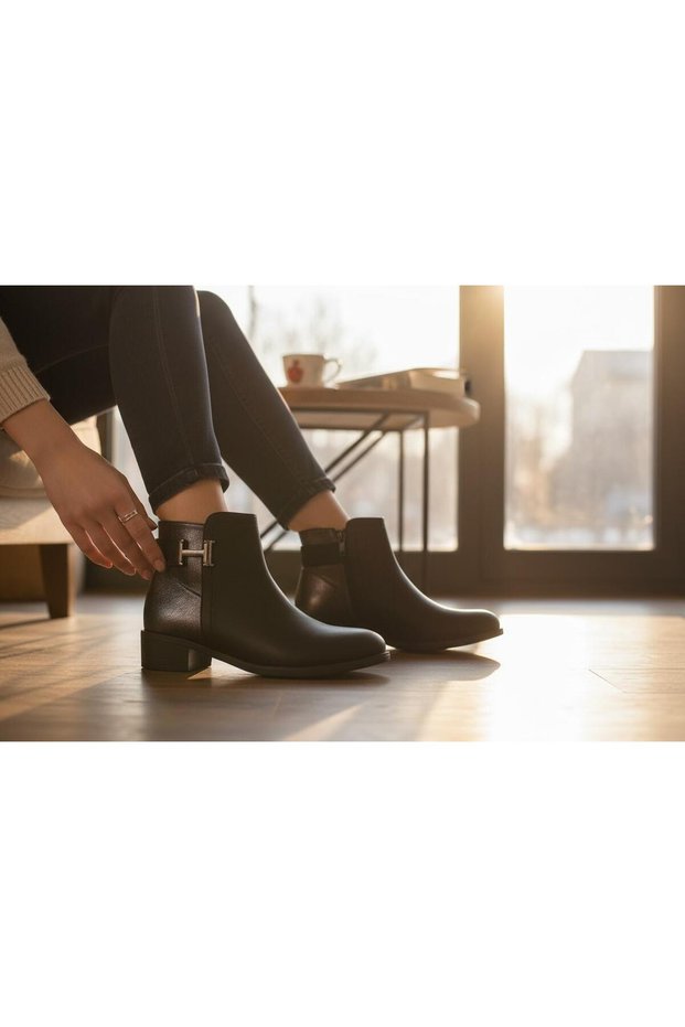 Yandan Metal Detail Zippered Women's Boots with Fleece Lining Inside