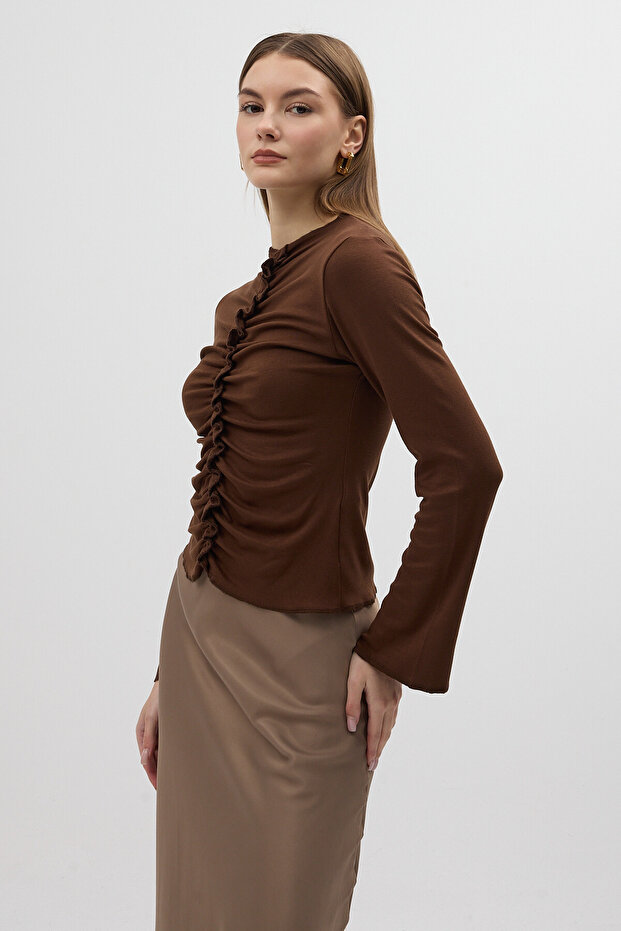 8178A بلوزة برباط أمامي بني - 2