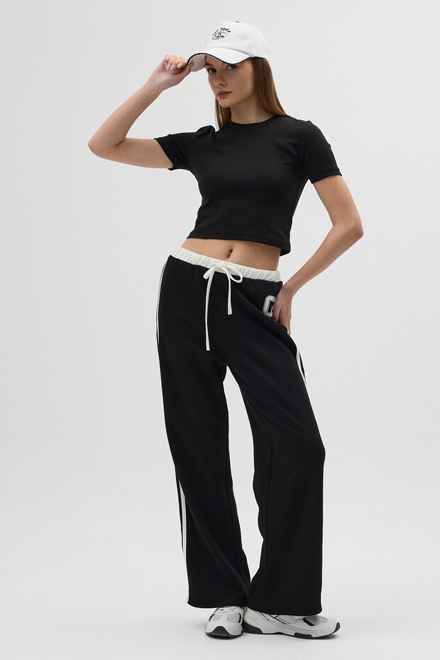 Black Printed Elastic Waist Sweatpants 8367A
