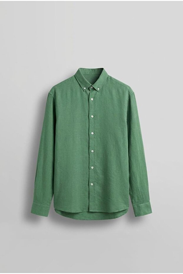 Erkek Oversize Basic Rahat Gömlek Yeşil - 1