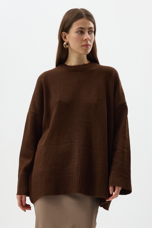 Bitter Brown Crew Neck Oversized Women's Sweater 2450