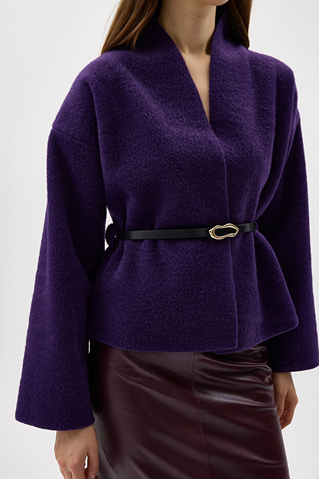 3100A Kemerli Ceket Mor - 4